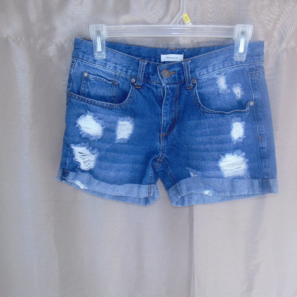 Blue Asphalt Distressed Frayed Shorty Shorts